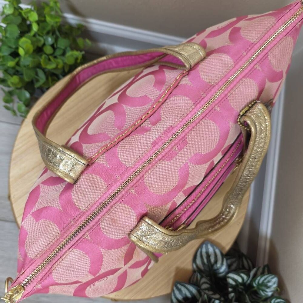 Coach RARE Poppy Pink/Gold OP Art Glam Tote Bag - Picture 12 of 15